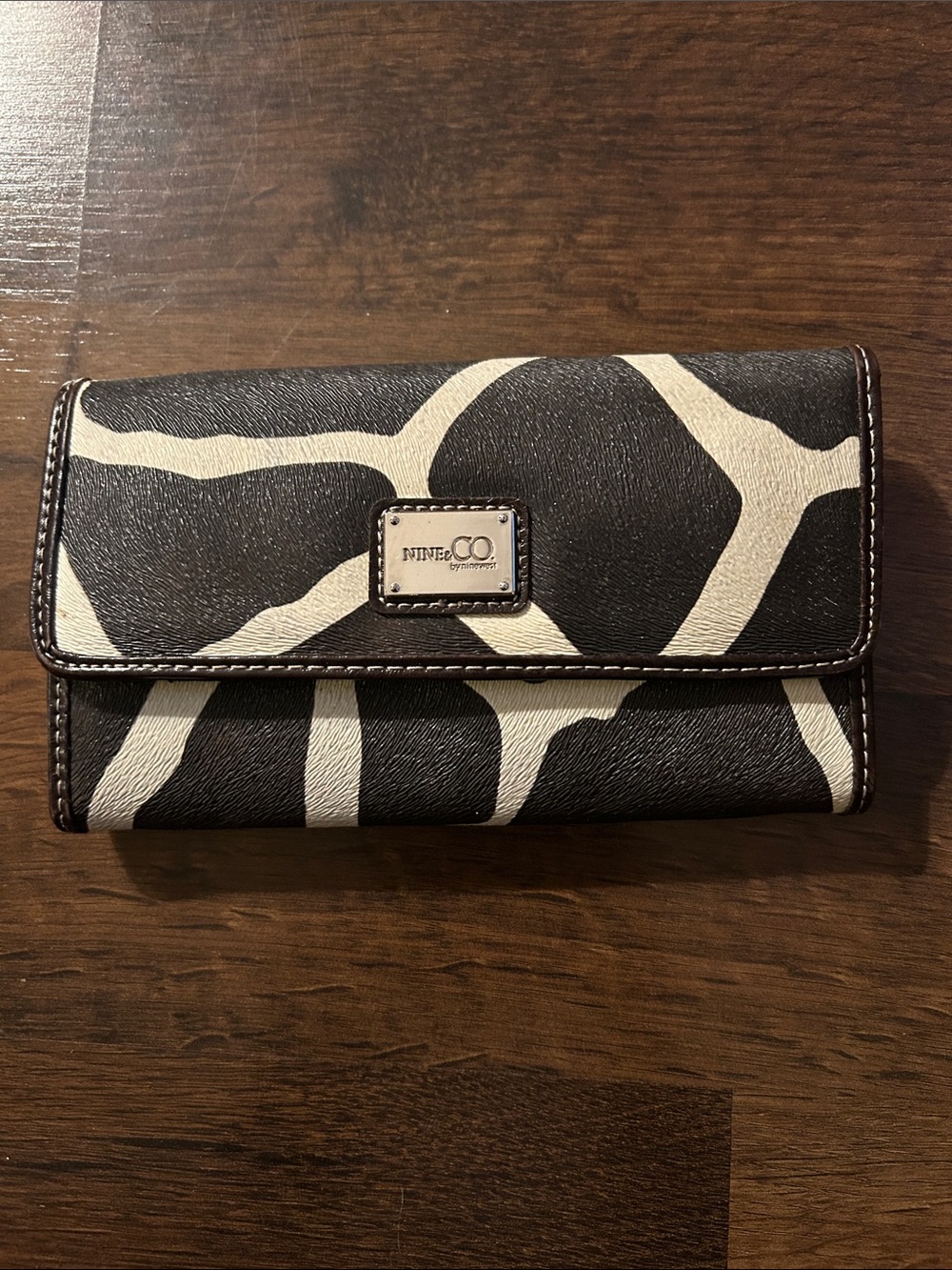 Nine & Co. Black and Cream Animal-Print Trifold Wallet